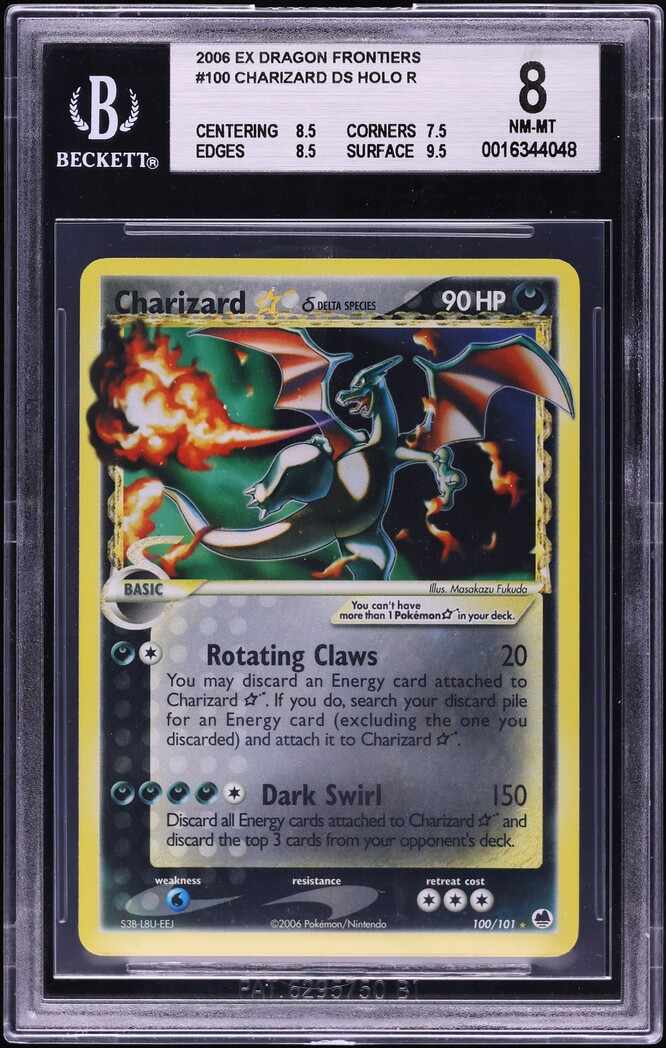 2006 charizard pokemon card 2006 Pokemon EX Dragon Frontiers Holo Charizard Gold Star #100 BGS 8 NM-MT  on Fanatics Collect