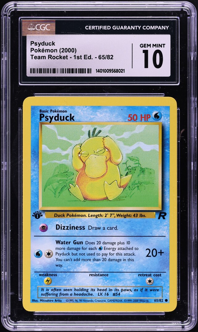 2000 Pokemon Team Rocket 1st Edition Psyduck #65 CGC 10 GEM MINT