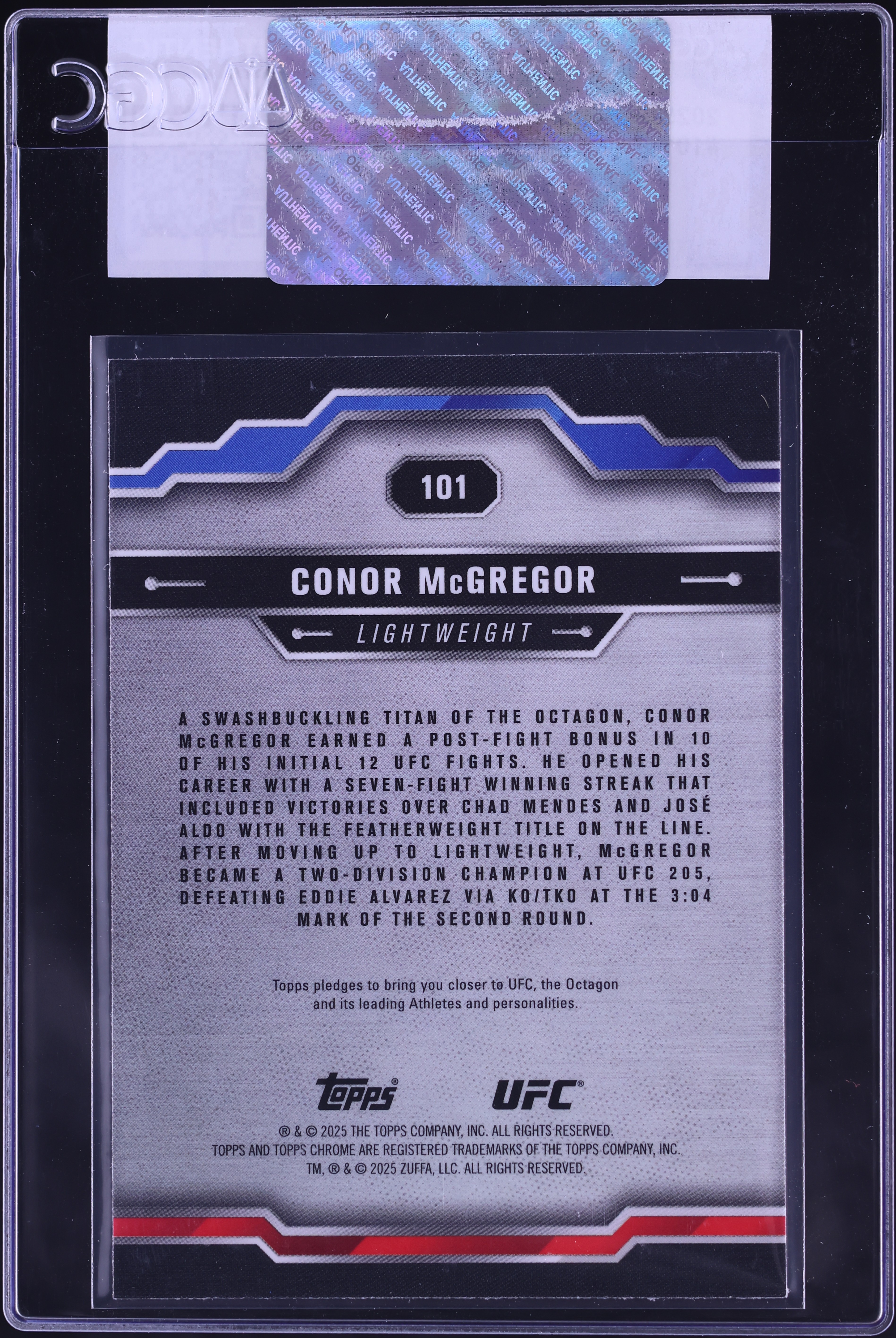 Carte Sportive 2025 Topps Chrome UFC Sapphire Conor McGregor /15 - Édition Limitée, Numérotée