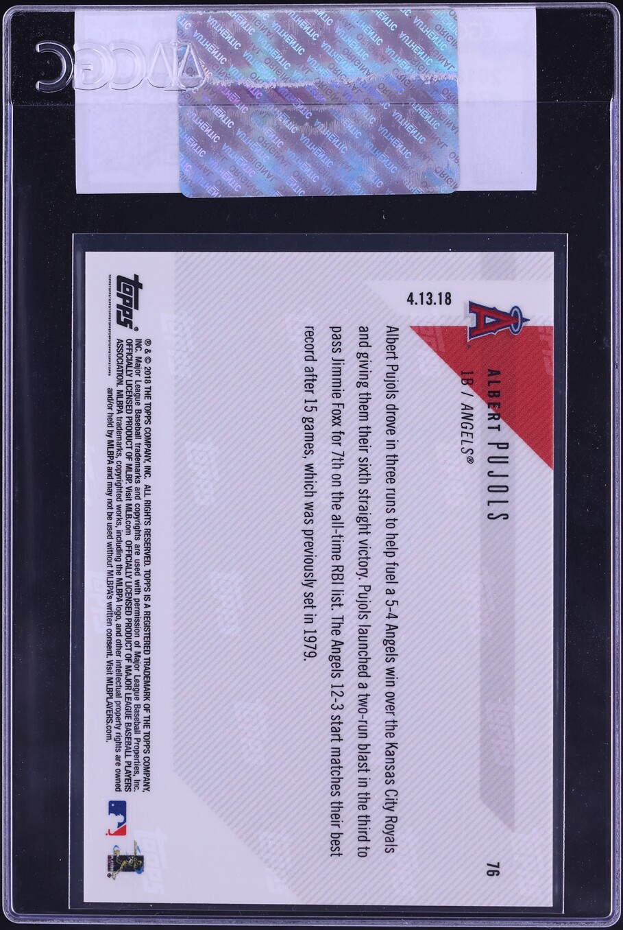 2018 Topps Now Albert Pujols #76 CGC AUTH