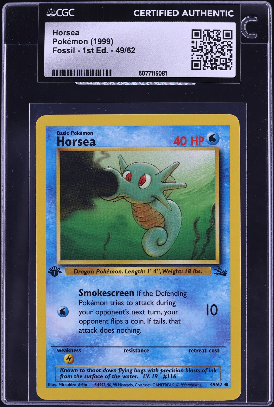 1999 Pokemon Fossil 1st Edition Horsea #49 CGC AUTH on Fanatics Collect