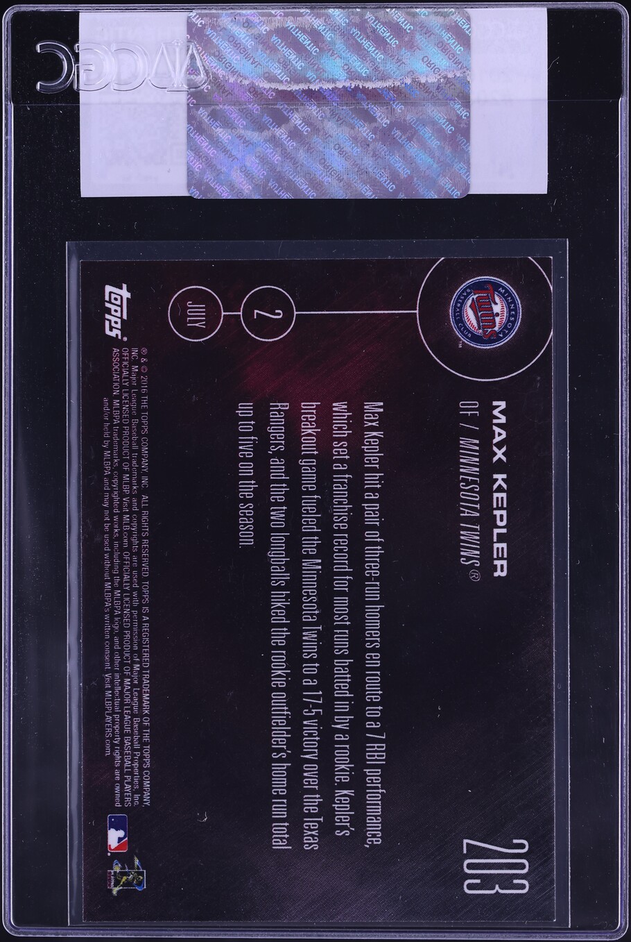 2016 Topps Now Max Kepler ROOKIE #203 CGC AUTH