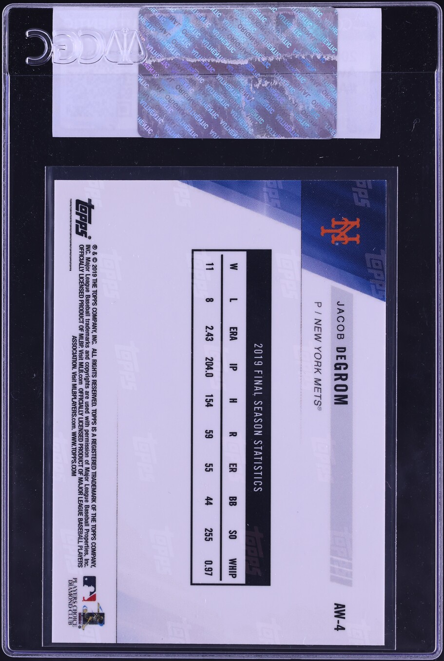 2019 Topps Now Award Winners Jacob DeGrom #AW-4 CGC AUTH