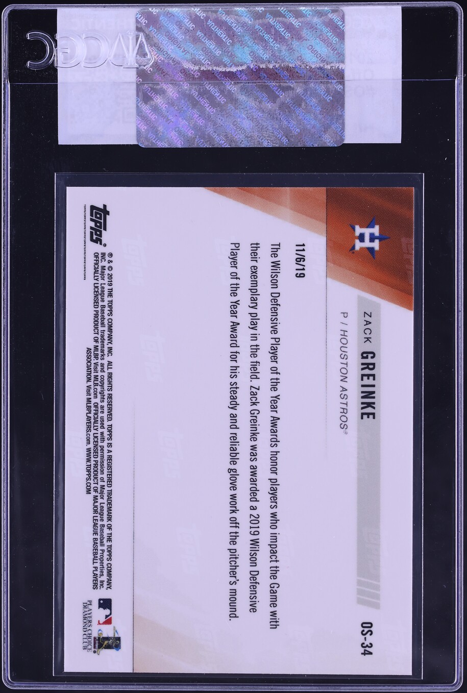 2019 Topps Now Off-Season '19 Zack Greinke #OS-34 CGC AUTH