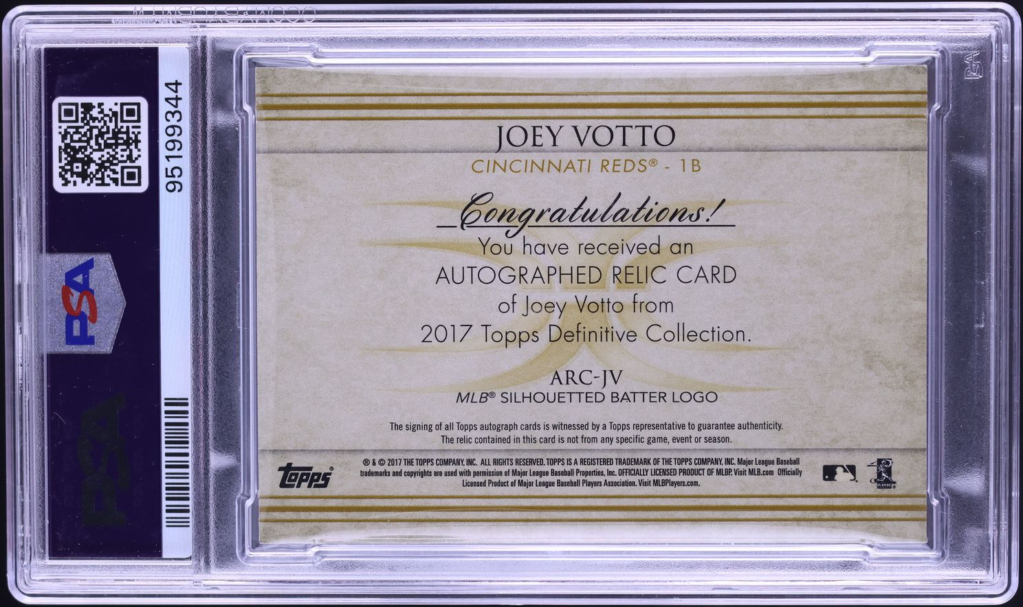 2017 Topps Definitive Red Joey Votto LOGO PATCH 1/1 #ARCJV PSA 6 EXMT