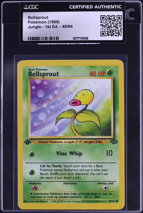 first edition bellsprout pokemon card 1999 Pokémon Jungle Bellsprout #49/64 1st Edition CGC 9 058
