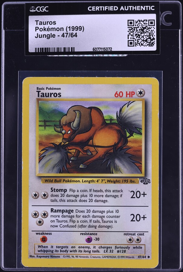 1999 Pokemon Jungle 1st Edition Tauros #47 SGC 8.5 NM-MT+ on Fanatics  Collect