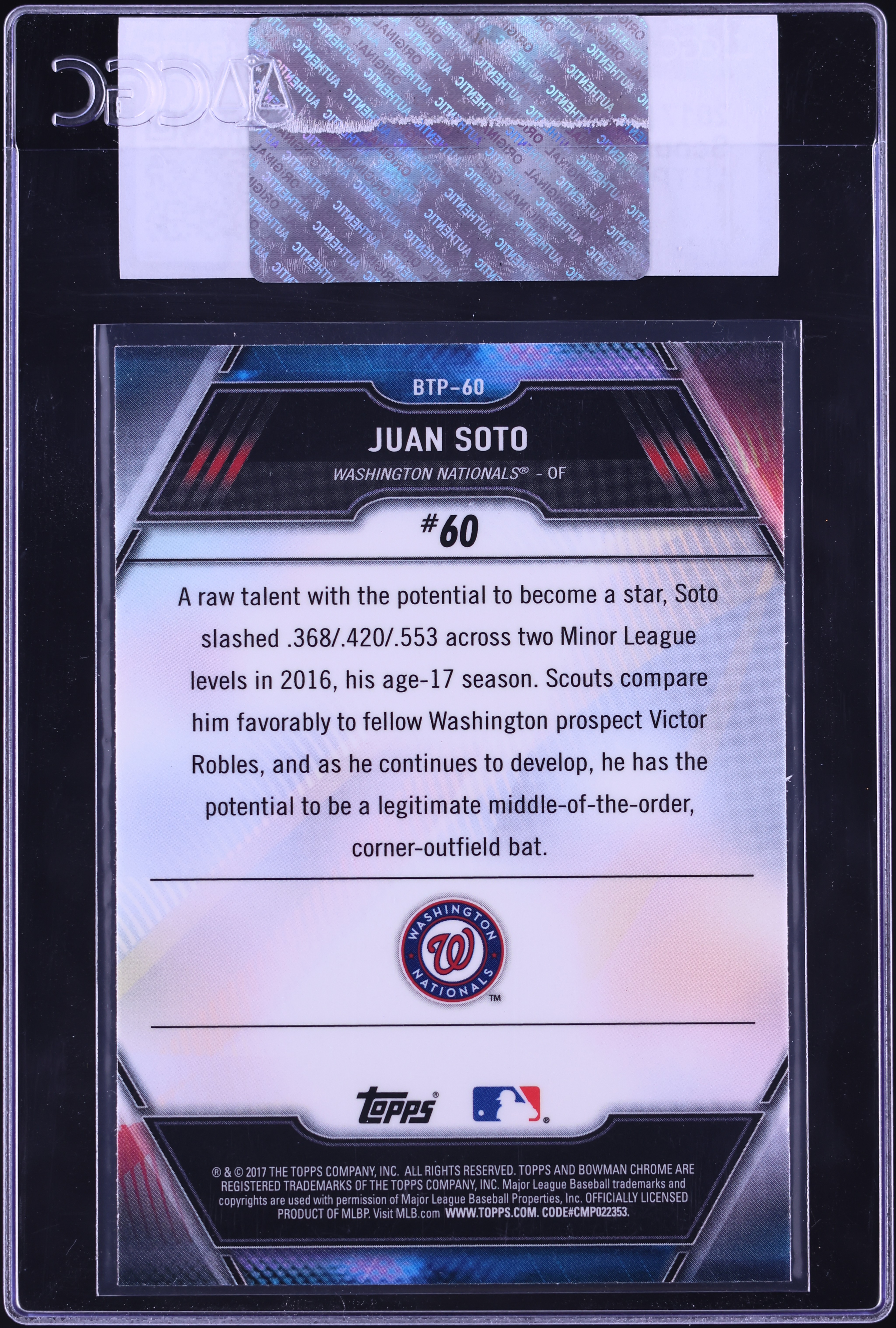2017 Bowman Chrome Scouts Top 100 Juan Soto PROSPECT #BTP-60 CGC