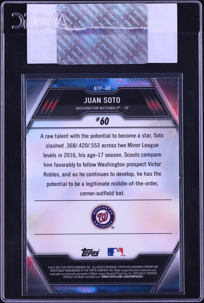 2017 Bowman Chrome Scouts Top 100 Juan Soto PROSPECT #BTP-60 CGC