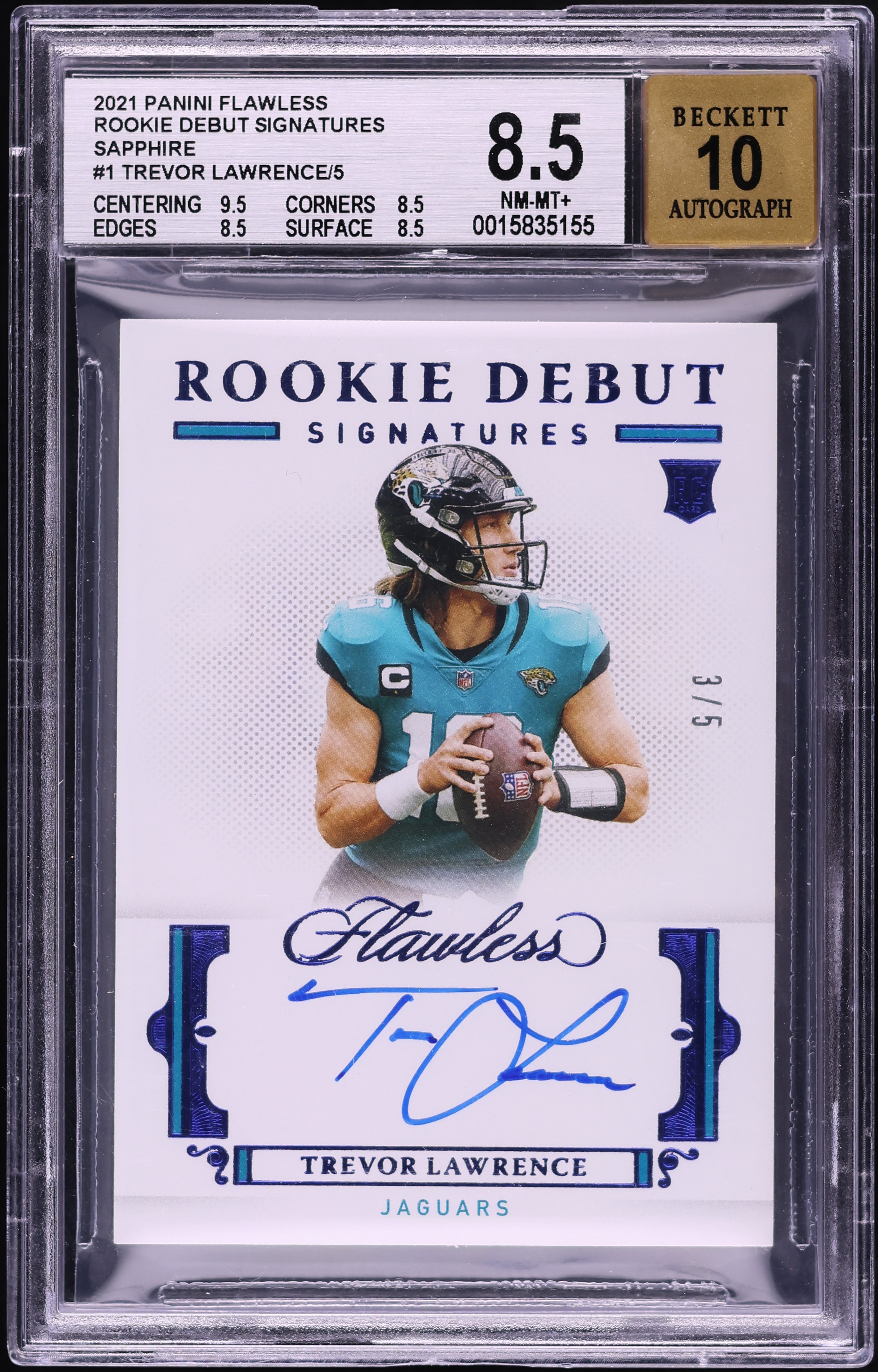 2021 Panini Flawless Debut Sapphire Trevor Lawrence ROOKIE AUTO /5