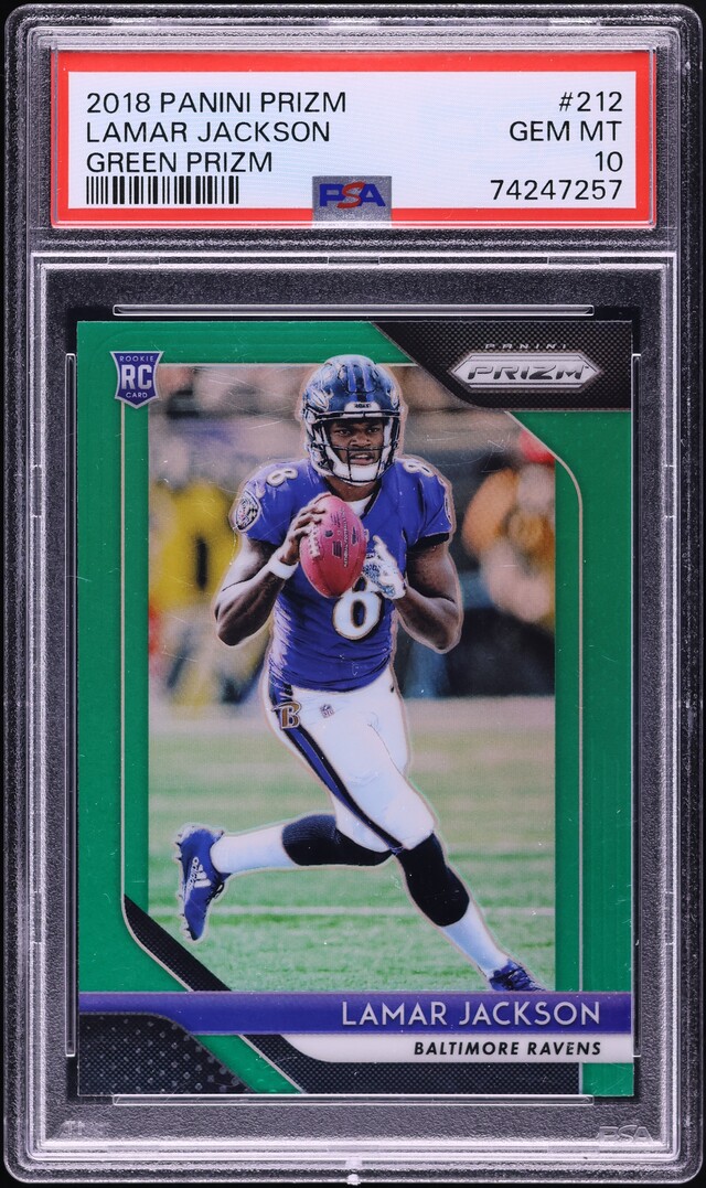 2018 Panini Prizm Green Lamar Jackson ROOKIE #212 PSA 10 GEM MINT