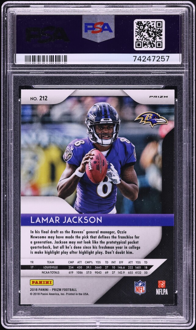 2018 Panini Prizm Green Lamar Jackson ROOKIE #212 PSA 10 GEM MINT