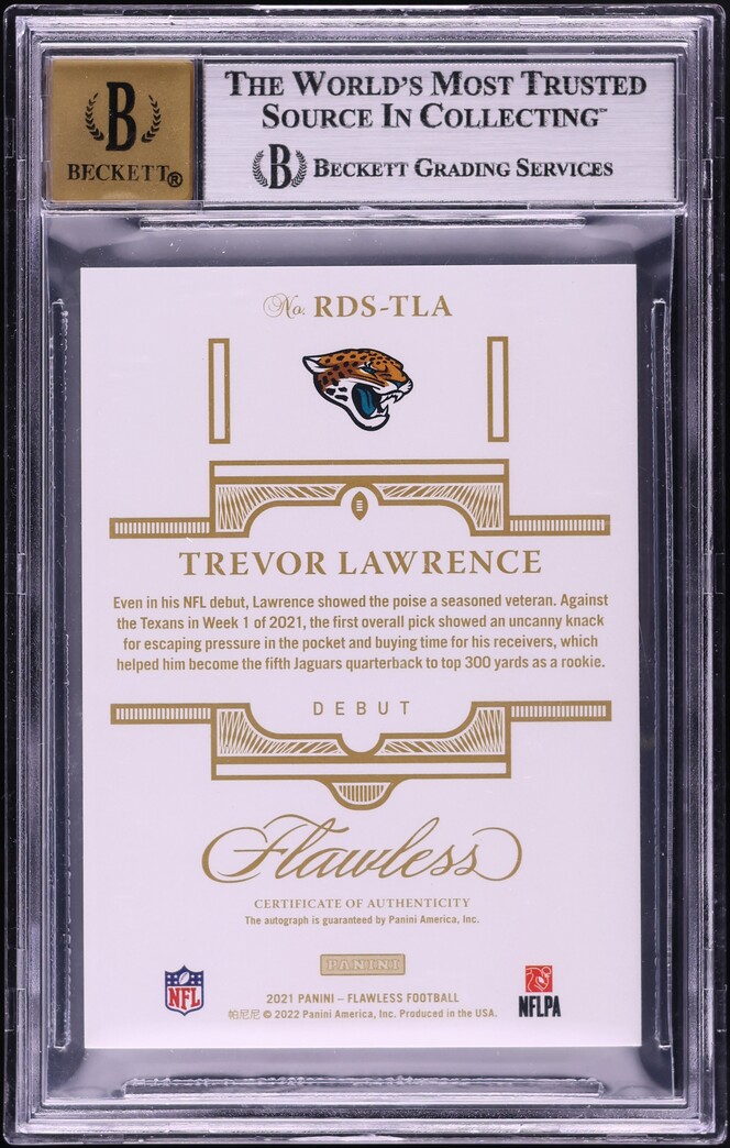 2021 Panini Flawless Debut Sapphire Trevor Lawrence ROOKIE AUTO /5 #1 BGS 8.5