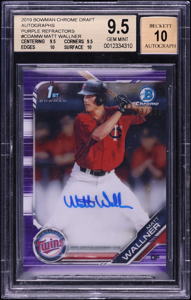 2019 Bowman Chrome Purple Ref Matt Wallner PROSPECT AUTO /250 #CDAMW BGS 9.5