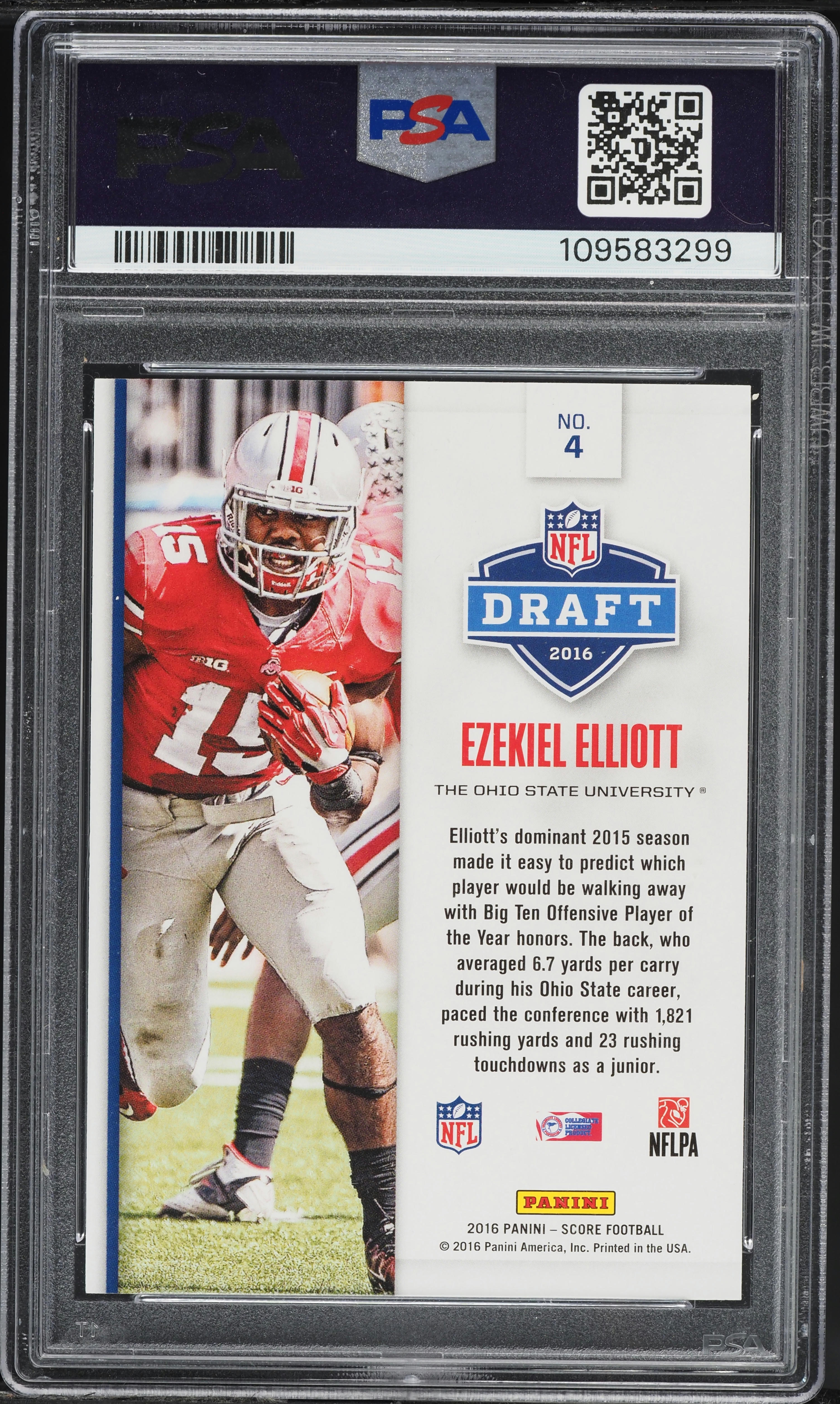 2016 Score NFL Draft Black Ezekiel Elliott ROOKIE 1/1 #4 PSA 8 NM