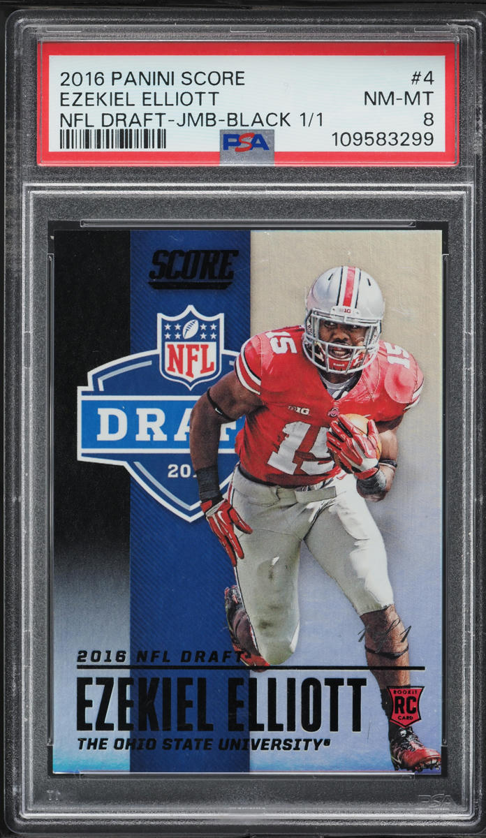 2016 Score NFL Draft Black Ezekiel Elliott ROOKIE 1/1 #4 PSA 8 NM