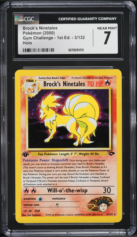 2000 Pokemon Gym Challenge 1st Edition Holo Brock's Ninetales #3 CGC 7 NRMT