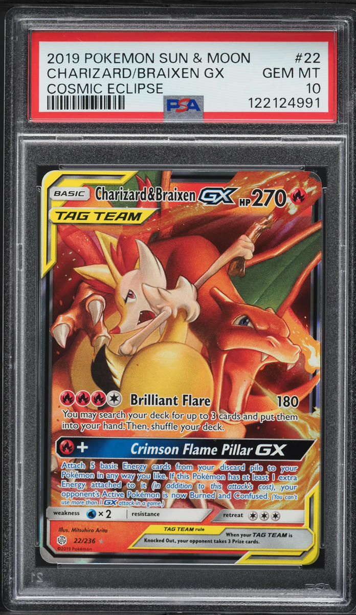 2019 Pokemon SM Cosmic Eclipse Charizard & Braixen GX #22 PSA 10