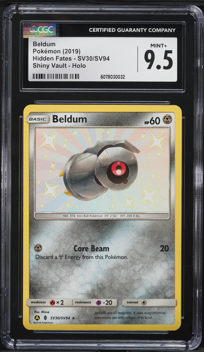 2019 Pokemon SM Hidden Fates Vault Shiny Holo Beldum #SV30 CGC 9.5 MINT+