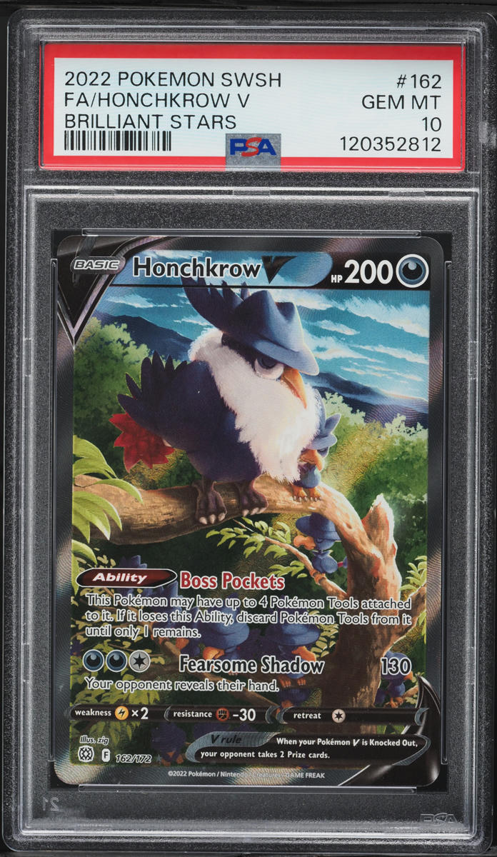 2022 Pokemon SWSH Brilliant Stars Full Art Honchkrow V #162 PSA 10 GEM MINT