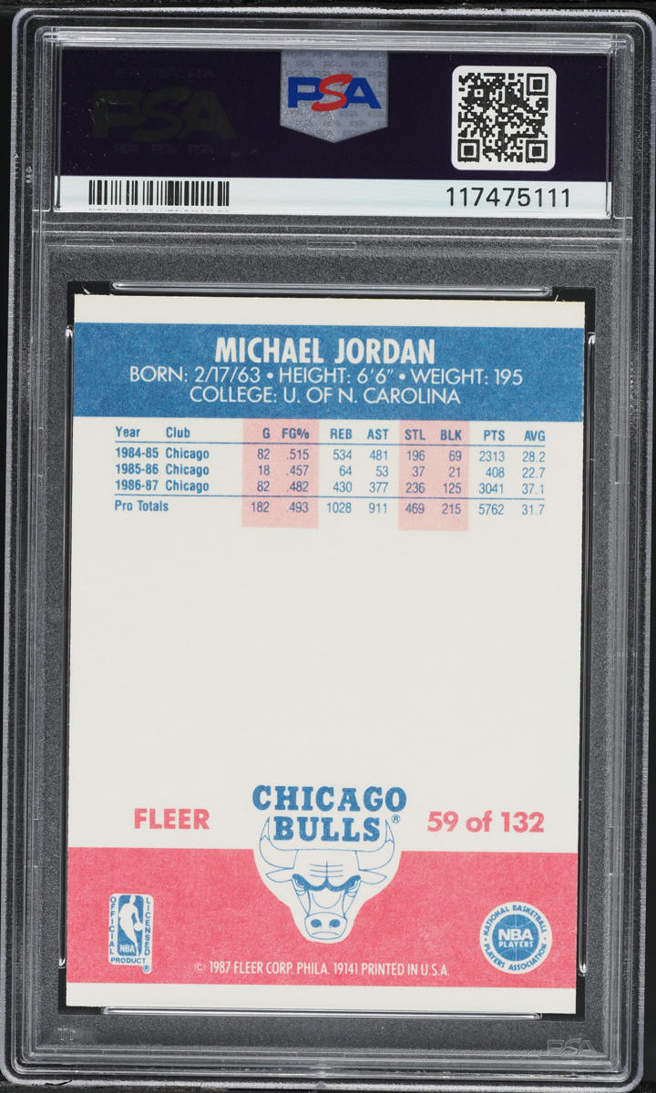 1987 Fleer Basketball Michael Jordan #59 PSA 8 NM-MT