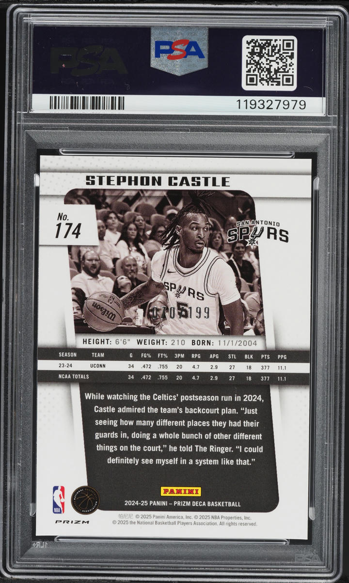 2024 Panini Prizm Deca Red Stephon Castle ROOKIE /199 #174 PSA 10 GEM MINT
