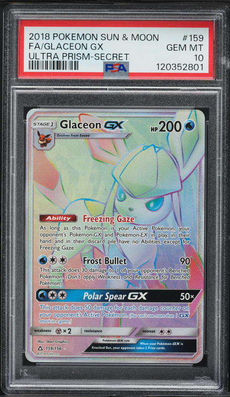2018 Pokemon Sun & Moon Ultra Prism Rainbow Rare Glaceon GX #159 PSA 10 GEM MINT
