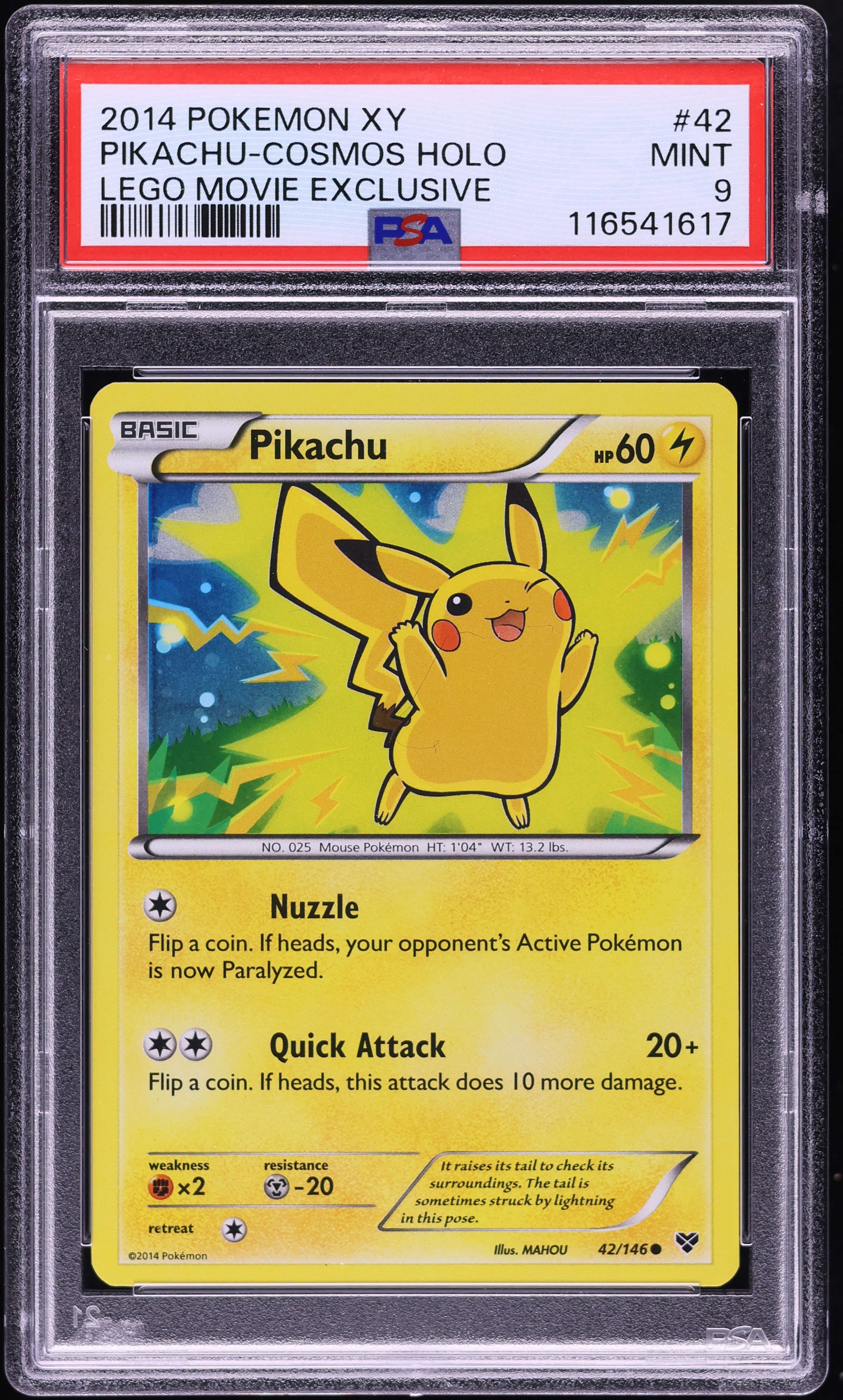 2014 Pokemon XY Lego Movie Exclusive Cosmos Holo Pikachu #42 PSA 9