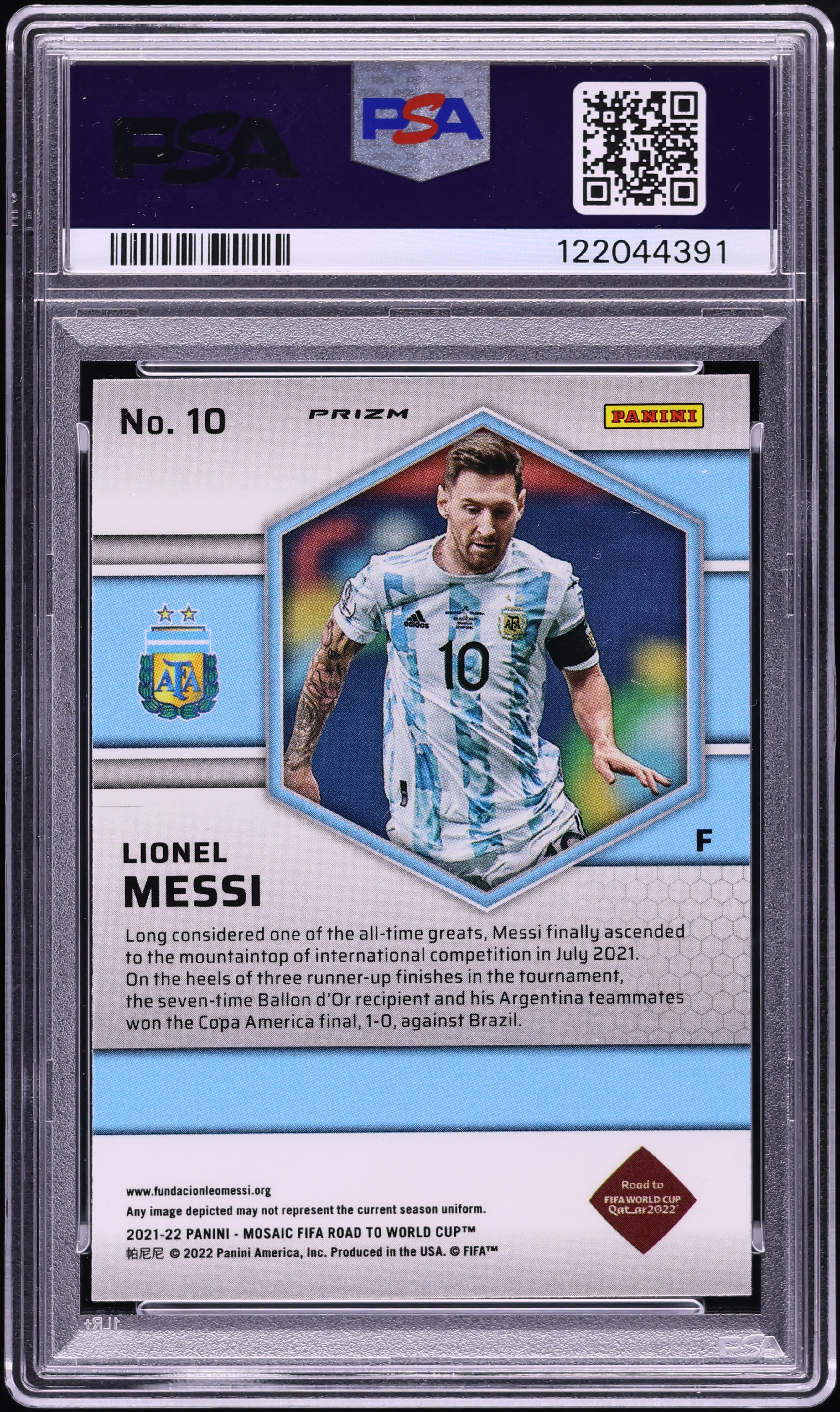 2021 Panini Mosaic FIFA Orange Fluorescent Lionel Messi #10 PSA 8
