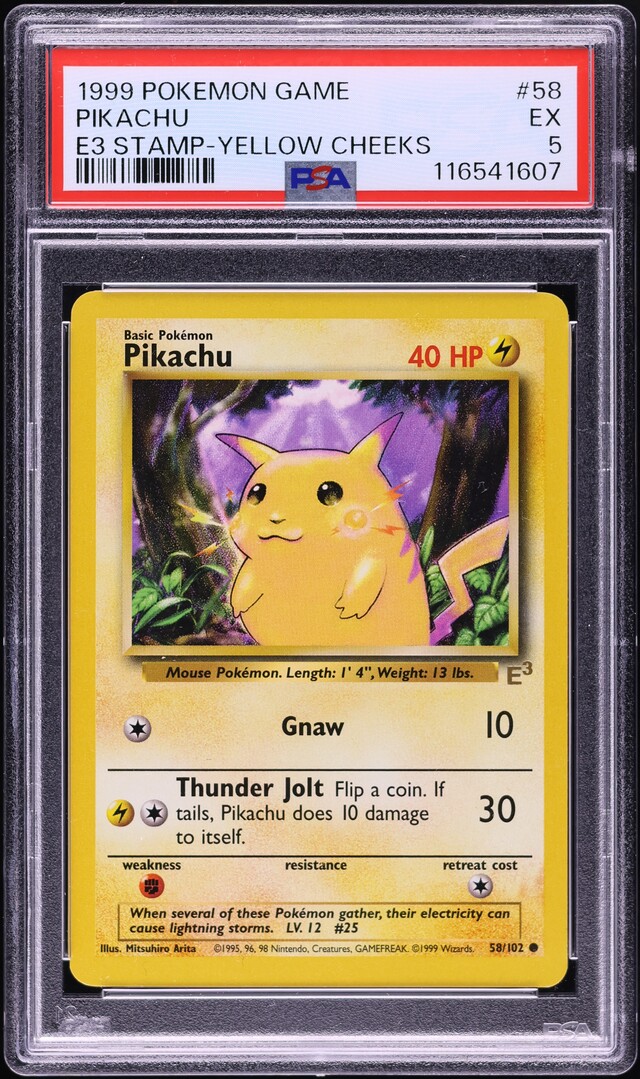 1999 Pokemon Base Set E3 Stamp Yellow Cheeks Pikachu #58 PSA 5 EX