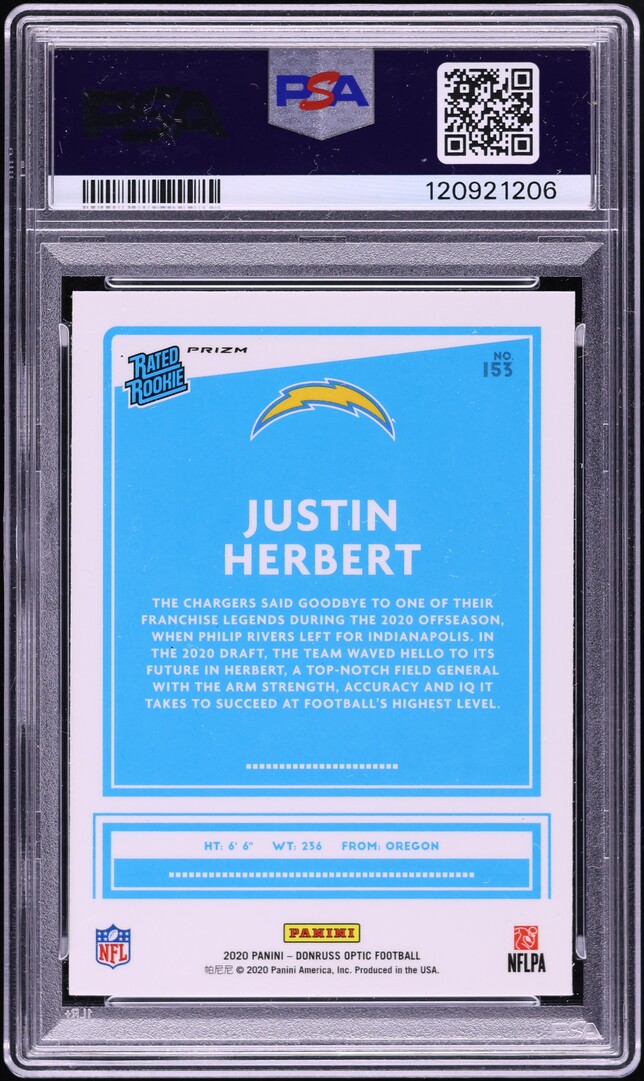 2020 Donruss Optic Holo Justin Herbert ROOKIE #153 PSA 8 NM-MT