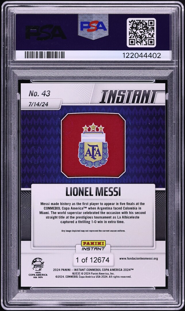 2024 Panini Instant Copa America Lionel Messi /12674 #43 PSA 10 GEM MINT