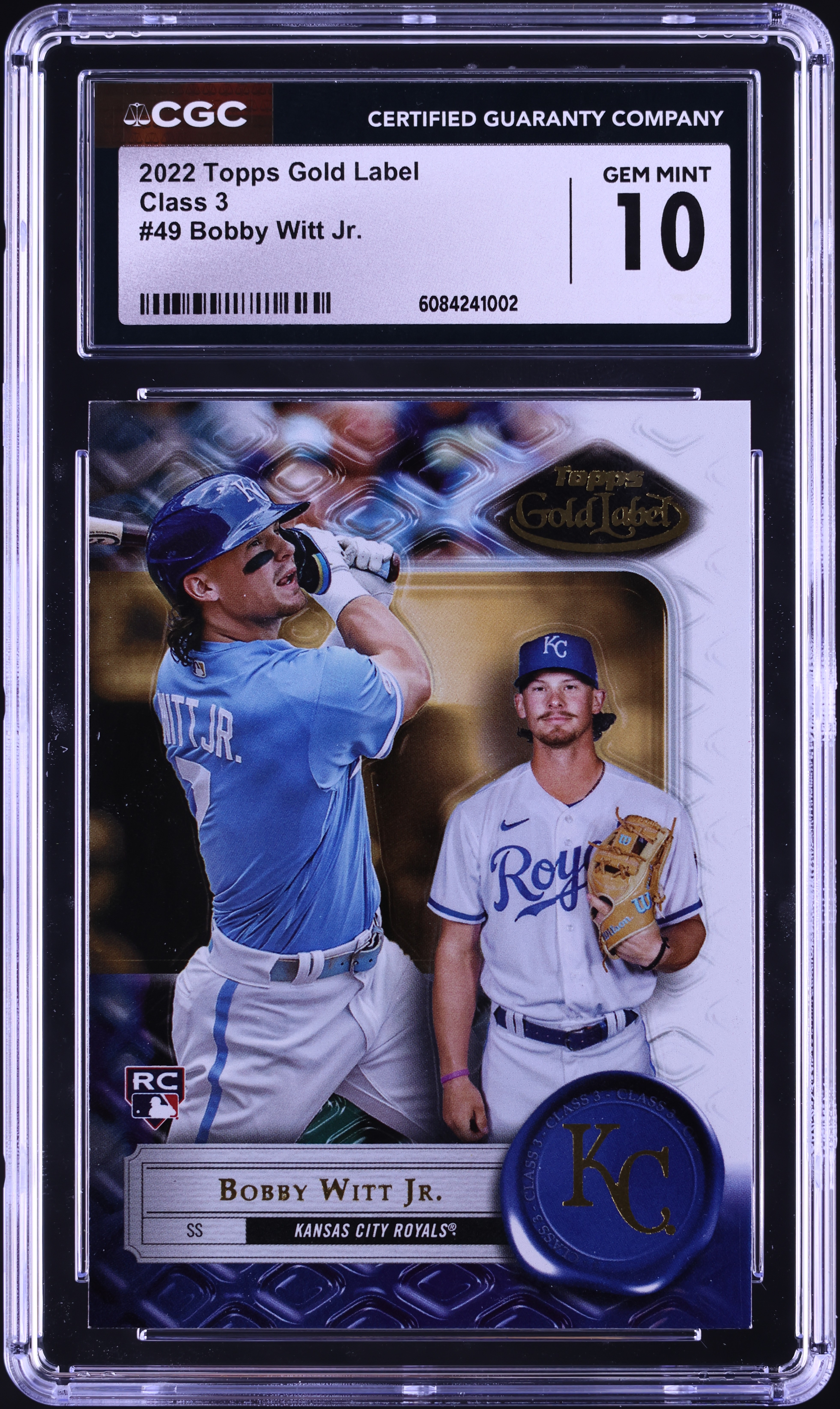 2022 Topps Gold Label Class 3 Bobby Witt Jr. ROOKIE #49 CGC 10 GEM