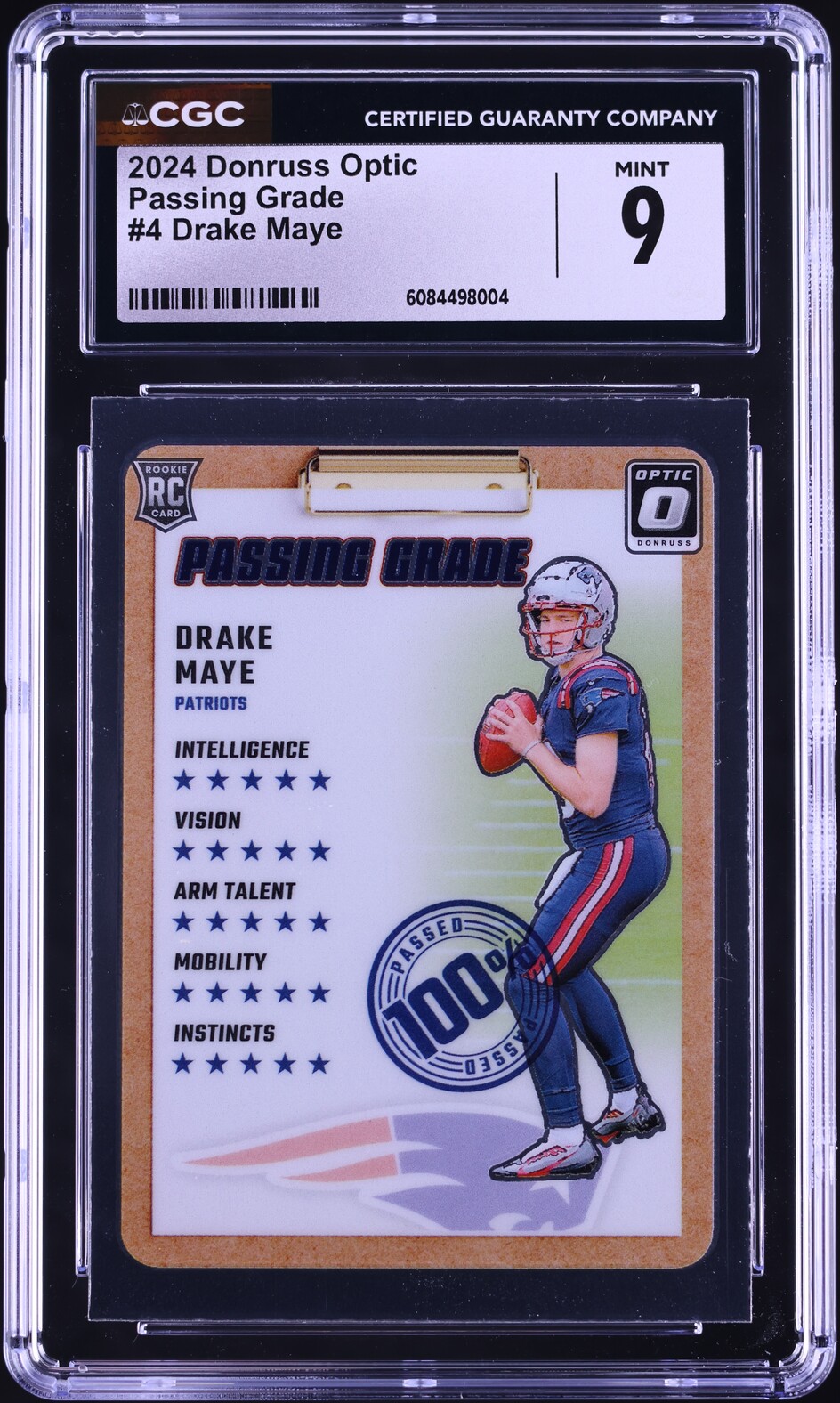 2024 Donruss Optic Passing Grade Drake Maye ROOKIE #4 CGC 9 MINT