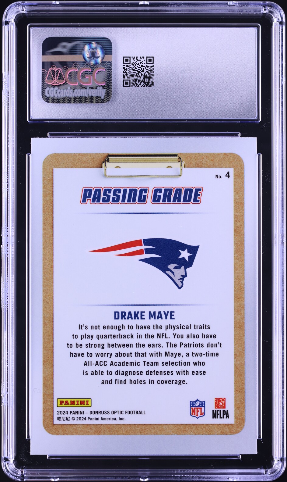 2024 Donruss Optic Passing Grade Drake Maye ROOKIE #4 CGC 9 MINT