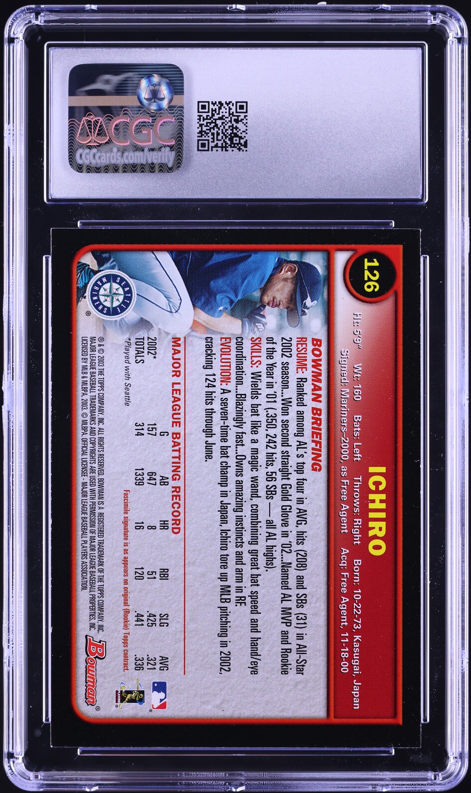 2003 Bowman Ichiro #126 CGC 8.5 NM-MT+ on Fanatics Collect