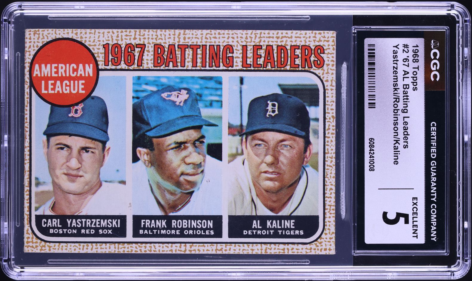 1968 Topps '67 AL Batting Ldrs Carl Yastrzemski Frank Robinson Al Kaline CGC 5
