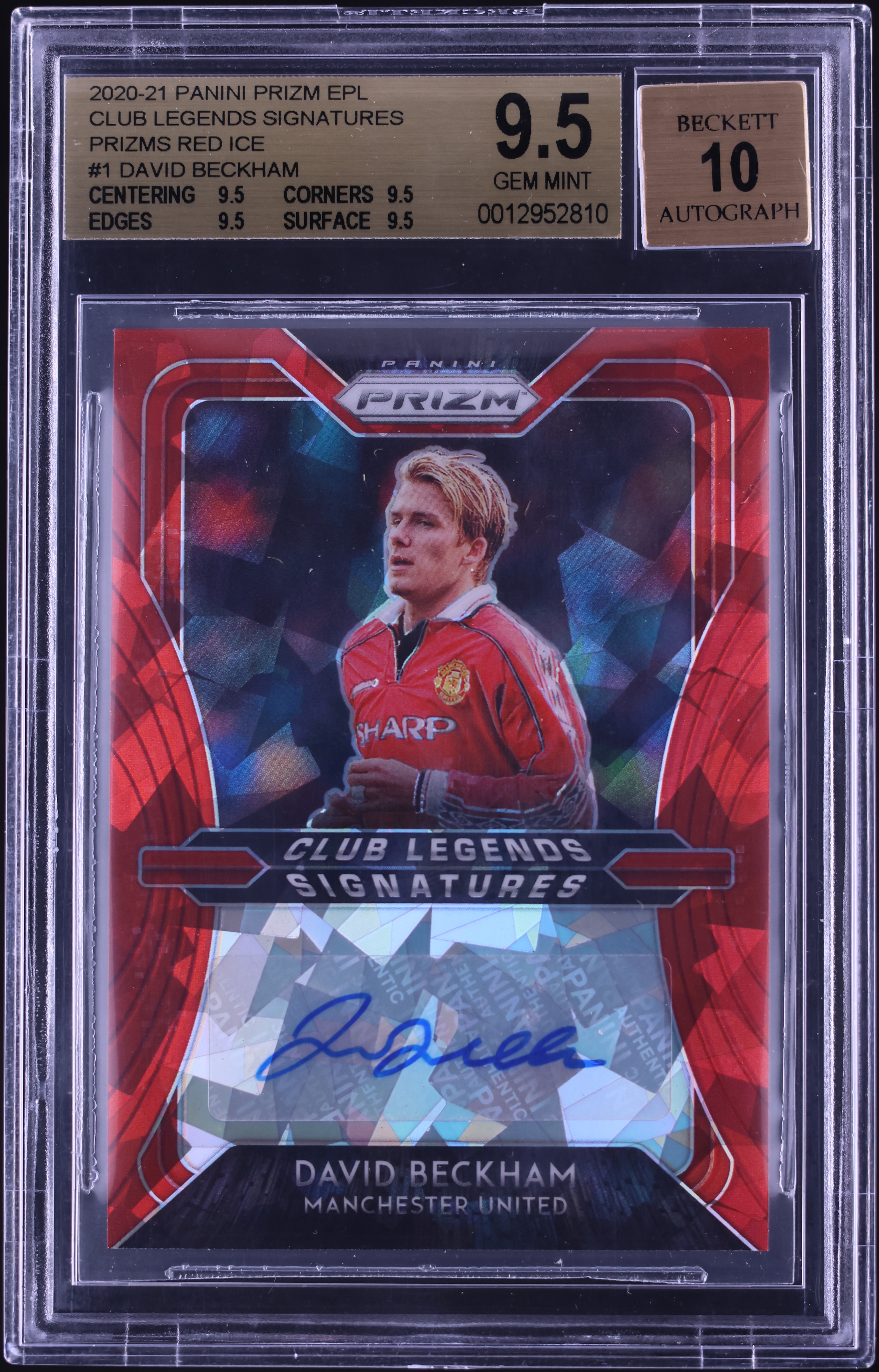 2020 Panini Prizm Premier League Red Ice David Beckham AUTO #CL