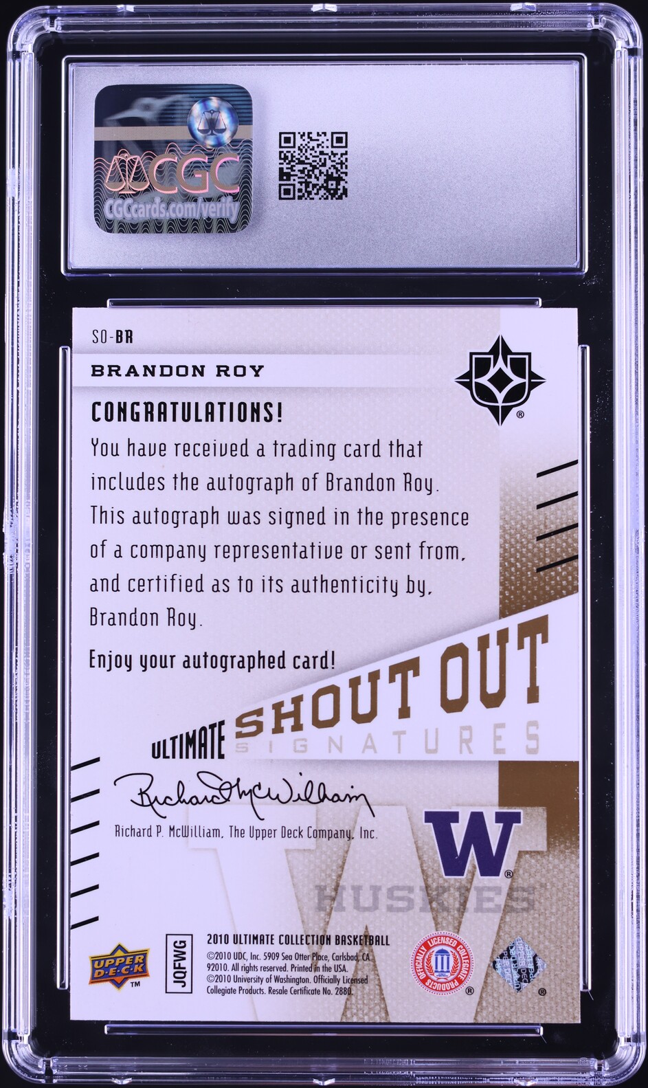 2010 UD Ultimate Collection Ultimate Shout Out Brandon Roy AUTO /35 CGC 9 MINT
