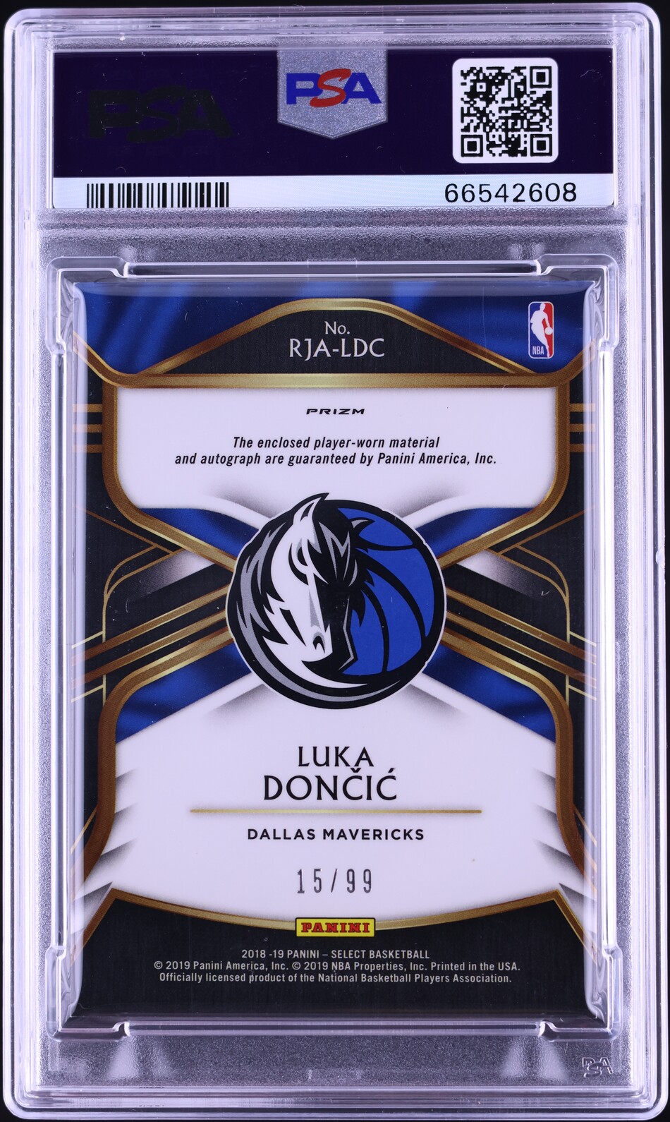 2018 Select Purple Prizm Luka Doncic ROOKIE PATCH AUTO /99 #RJA-LDC PSA 9 MINT