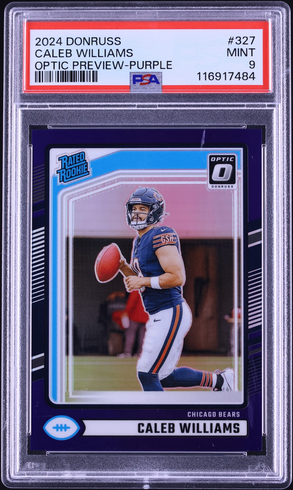 2024 Donruss Optic Preview Purple Caleb Williams ROOKIE #327 PSA 9 MINT