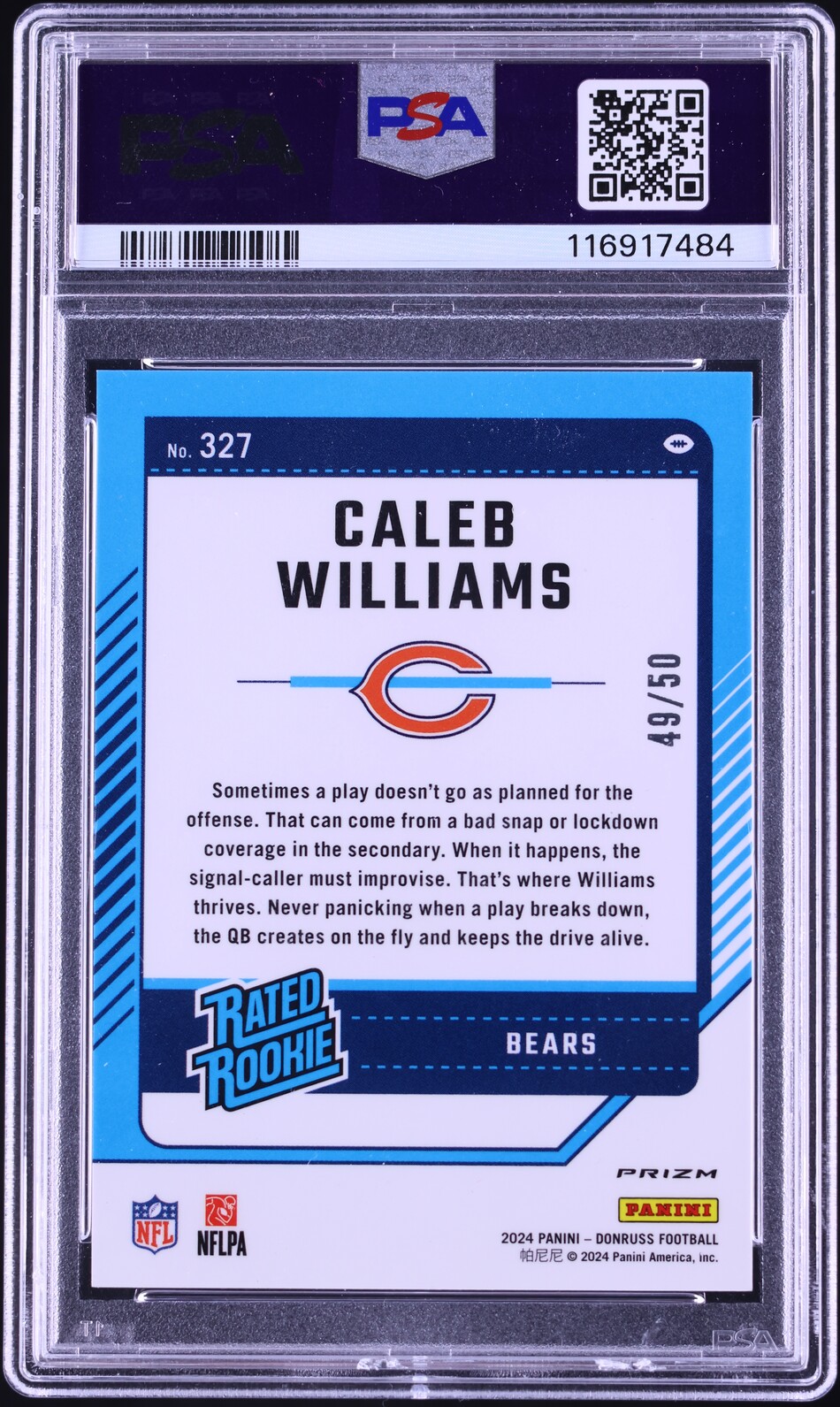 2024 Donruss Optic Preview Purple Caleb Williams ROOKIE #327 PSA 9 MINT