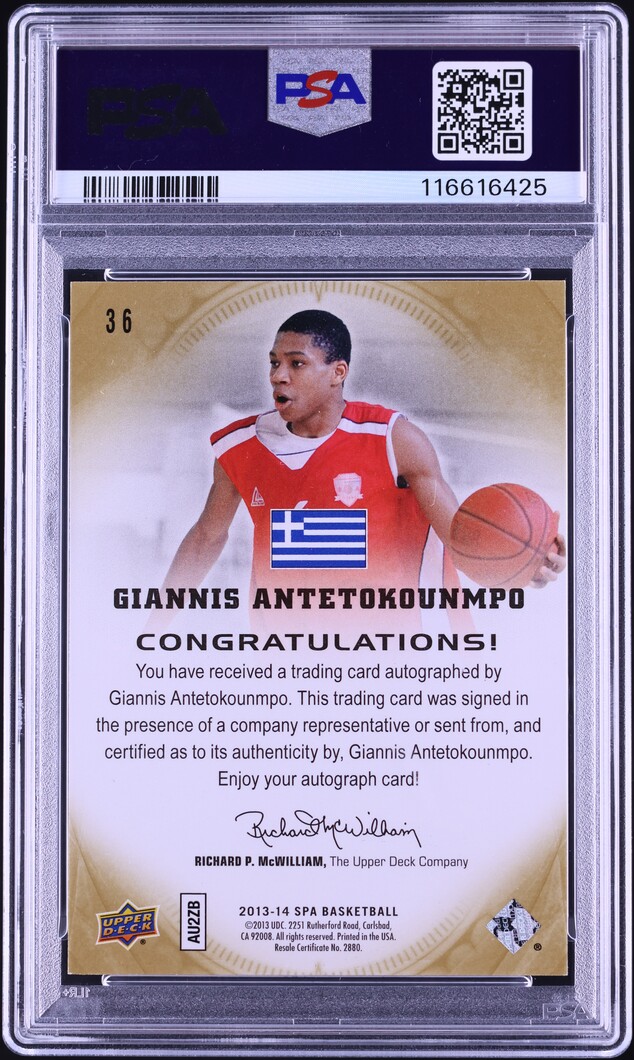 2013 SP Authentic Giannis Antetokounmpo ROOKIE AUTO DNA 10 #36 PSA