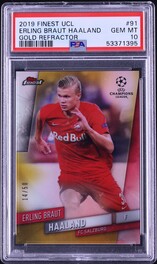 2019 Finest UEFA Gold Refractor Erling Haaland ROOKIE /50 #91 PSA