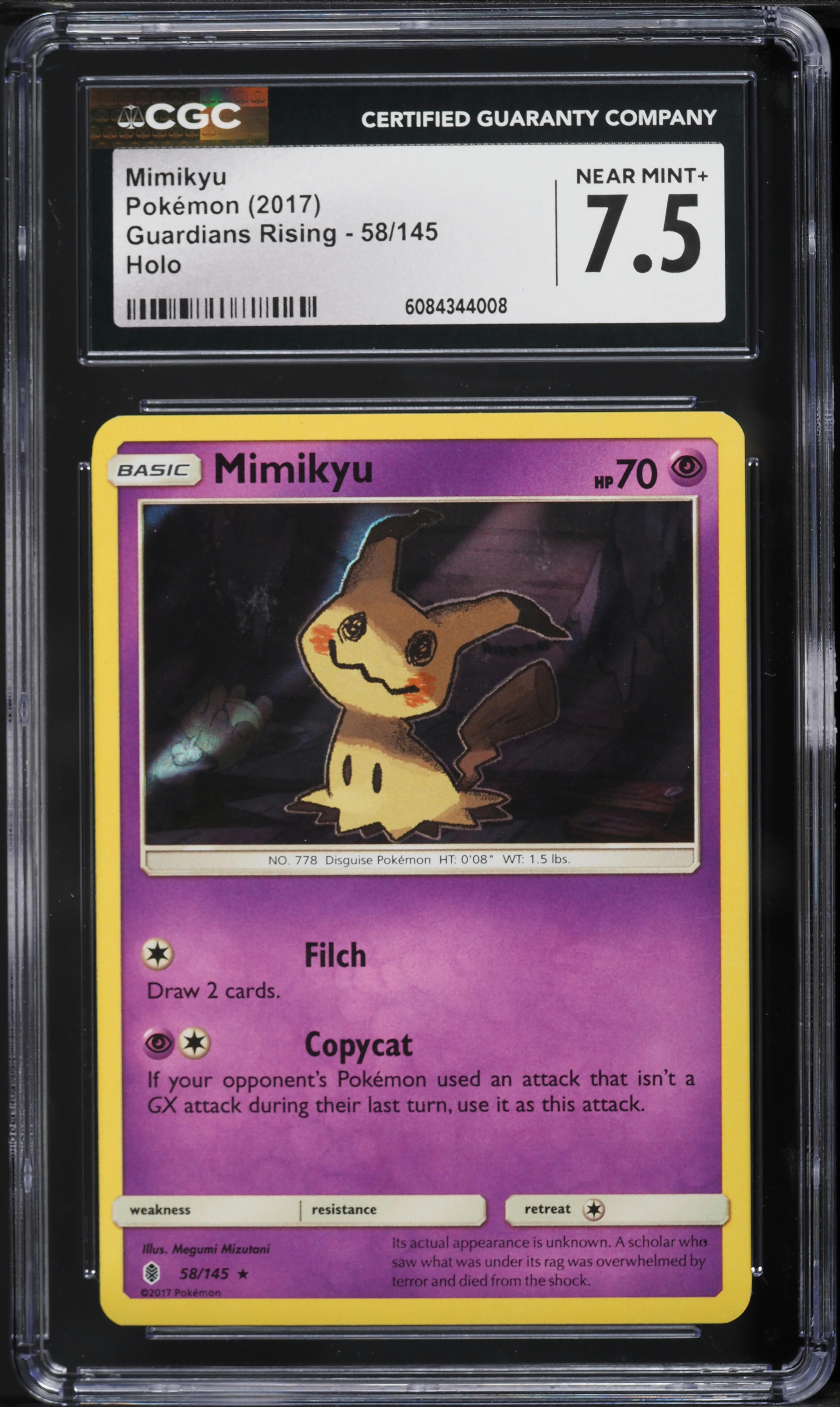 2017 Pokemon Sun & Moon Guardians Rising Holo Mimikyu #58 CGC 7.5