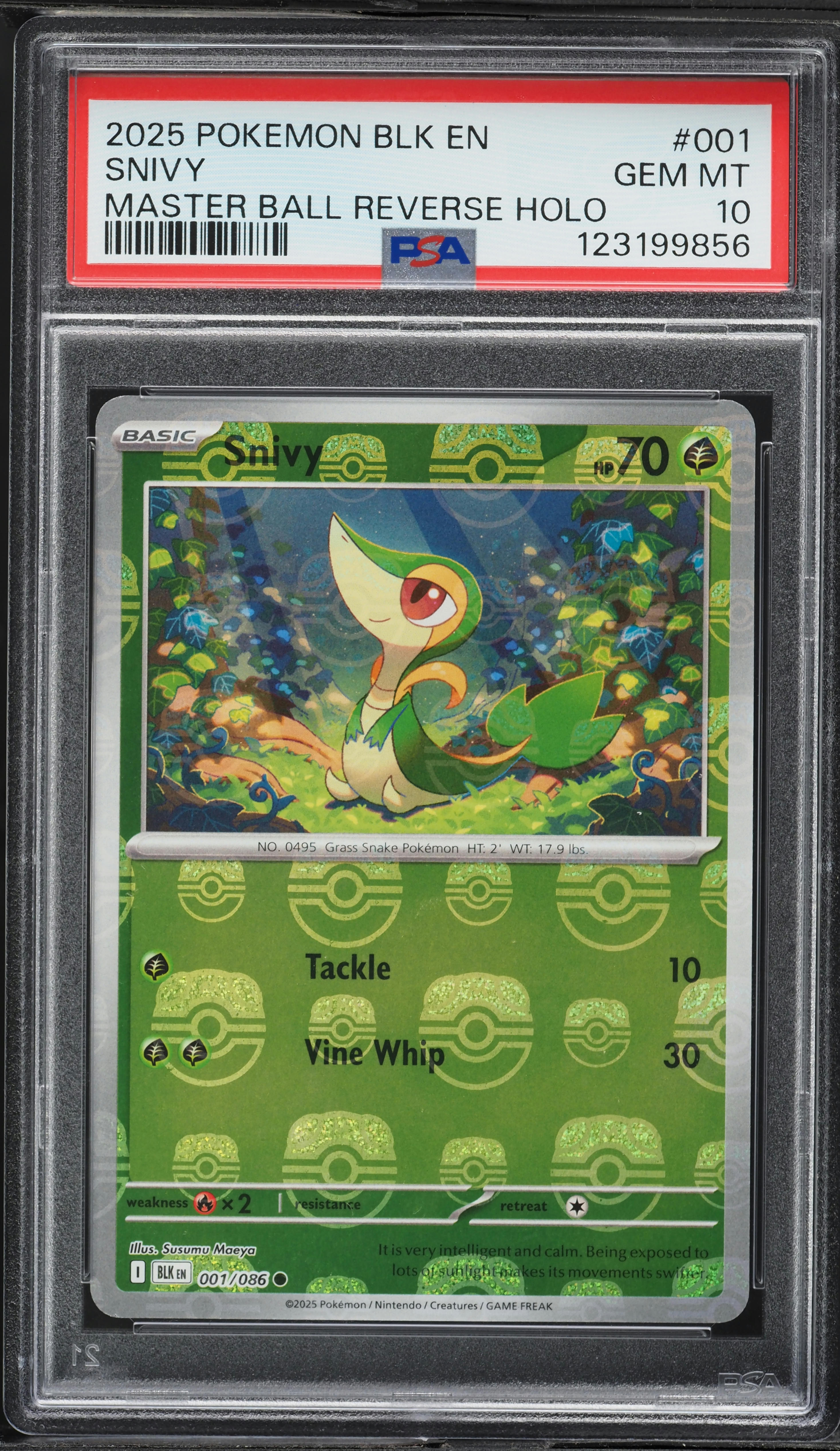 2025 Pokemon SV Black Bolt Master Ball Reverse Holo Snivy #1 PSA