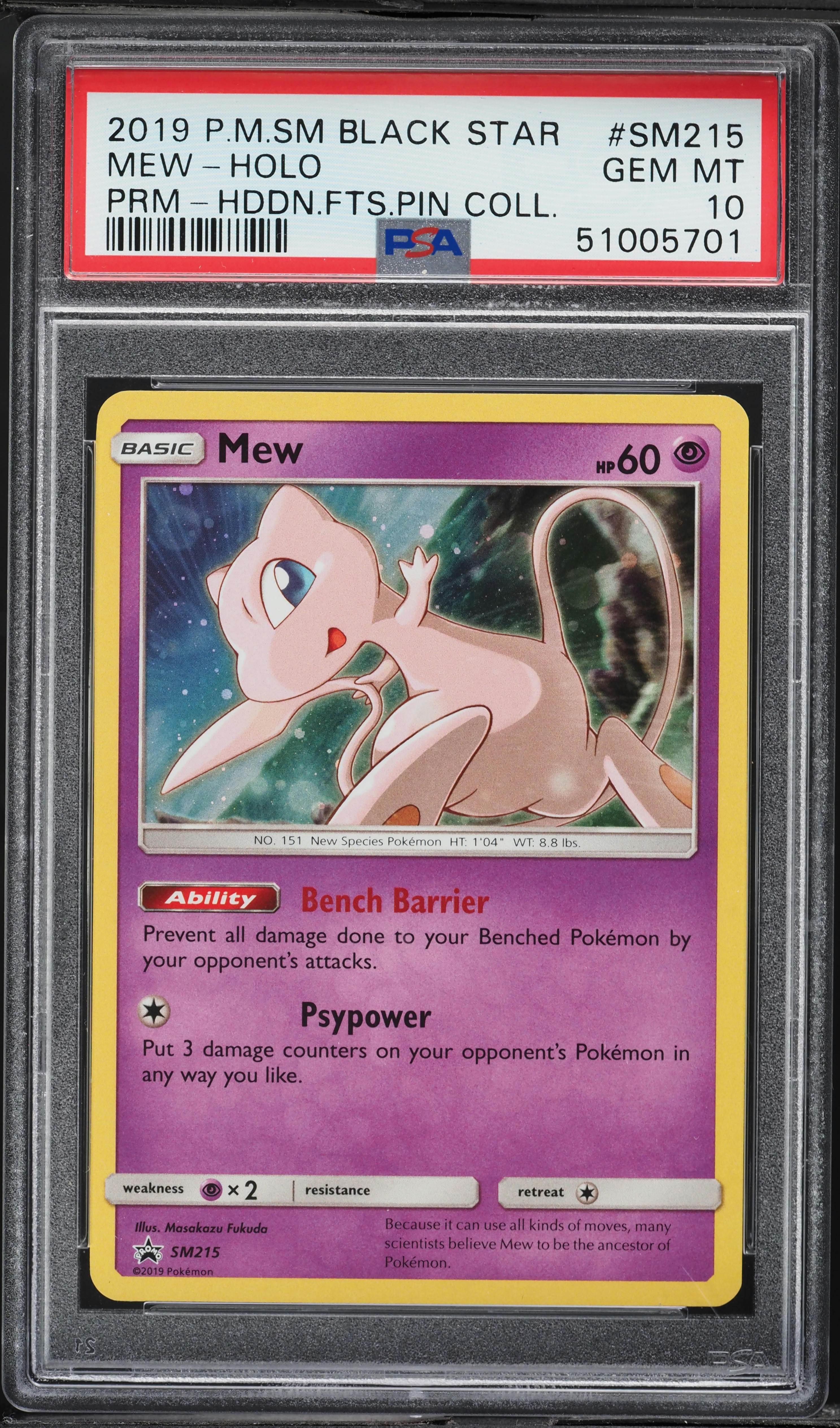 2019 Pokemon SM Black Star Promo Hidden Fates Holo Mew #SM215 PSA