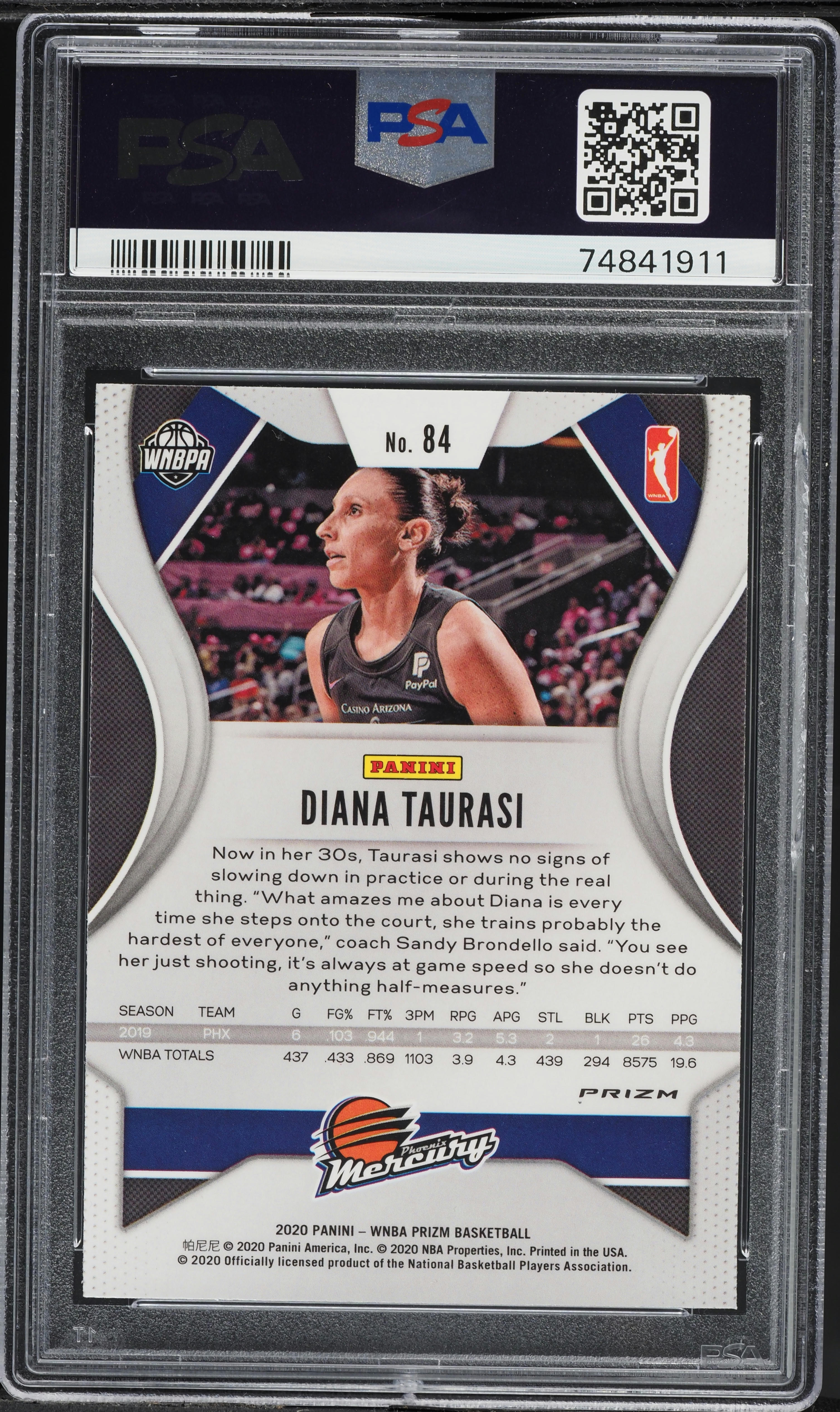 2020 Panini Prizm WNBA Silver Diana Taurasi AUTO #84 PSA AUTH on