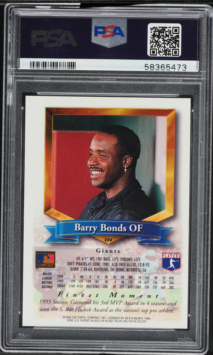 1994 Finest Refractor Barry Bonds #230 PSA 9 MINT