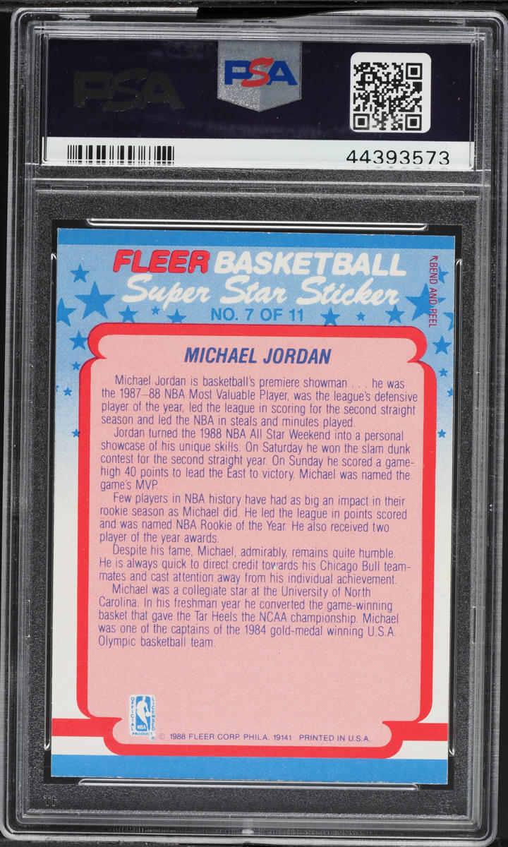 1988 Fleer Sticker Michael Jordan #7 PSA 9 MINT